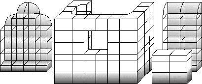Конструкции из стеклянных кубов и крестовин